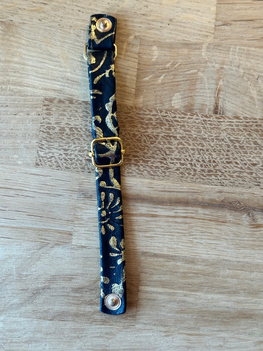 Læderrem guld/sort